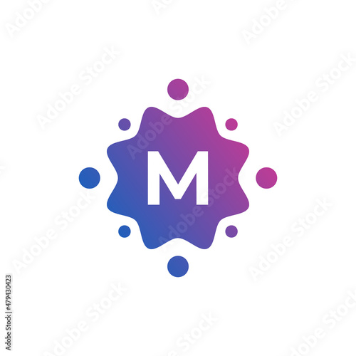 Smart and Creative Letter M Logo Design Template with Dots or Points. Geometric Dot Circle Science Medicine Sign. Universal Energy Tech Planet Star Atom Vector Icon Element