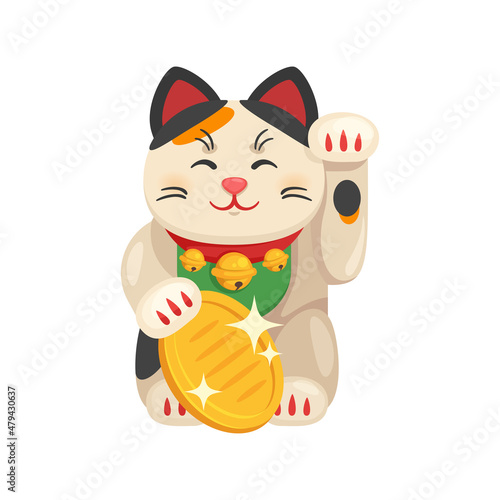 Vector cartoon style illustration of Maneki Neko