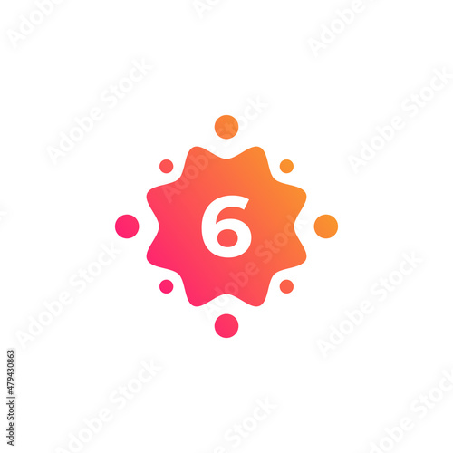 Smart and Creative Number 6 Logo Design Template with Dots or Points. Geometric Dot Circle Science Medicine Sign. Universal Energy Tech Planet Star Atom Vector Icon Element