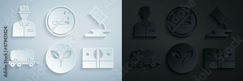 Set Bio fuel, Barrel oil leak, Oil railway cistern, Stacks paper money cash, No Smoking and Oilman icon. Vector
