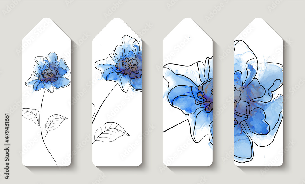 Bookmarks. Modern creative design, background marble texture with flowers. Alcohol ink. Bookstore label or flyer. Vector illustration. Bookmarks. Modern creative design, background marble texture with flowers. Alcohol ink. Bookstore label or flyer. Vector illustration.