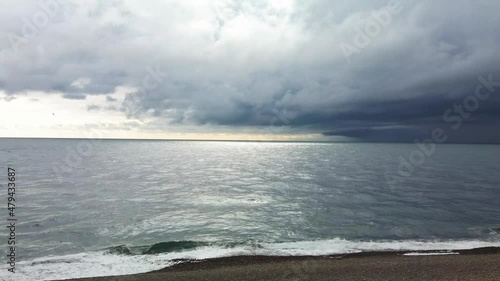 Panoramic view, evening on the seashore.