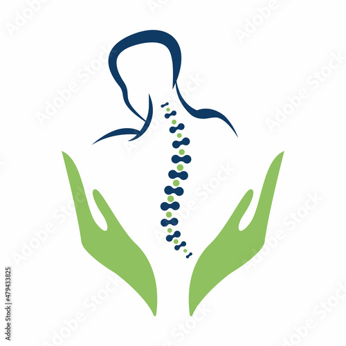 Chiropractic Logo Design Vector illustration. Caring Human backbone Pain Logo. Spine care logo.