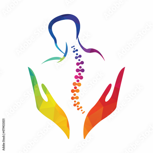 Chiropractic Logo Design Vector illustration. Caring Human backbone Pain Logo. Spine care logo.