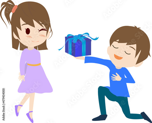 女の子にチョコレートをお返しする男の子