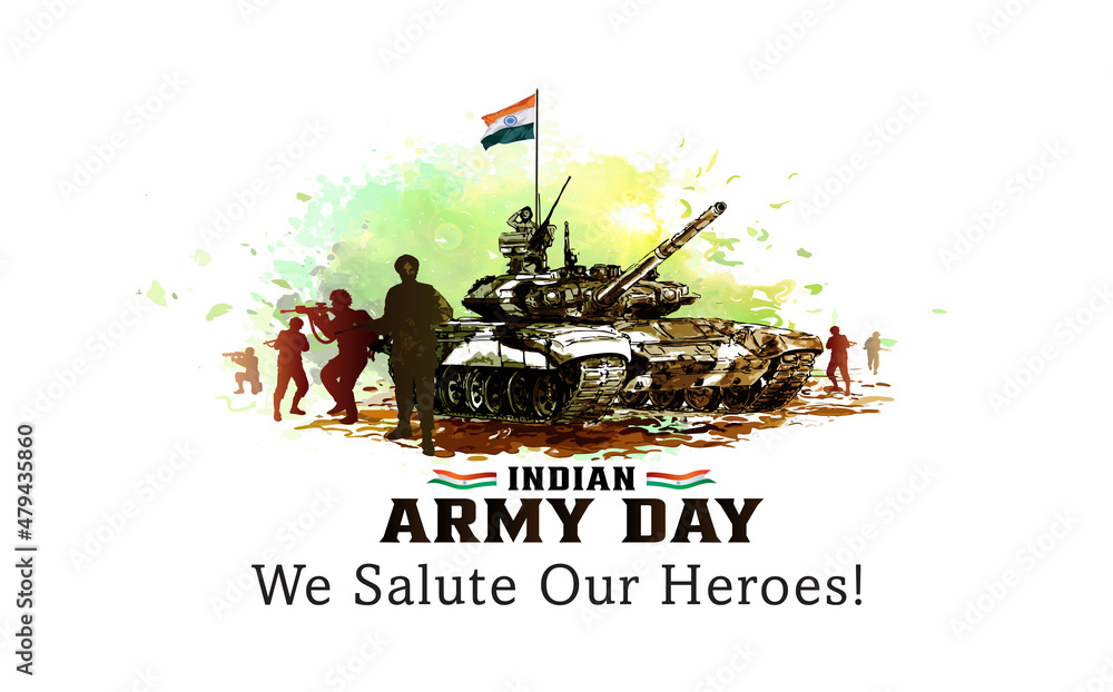 Indian Army Day with tricolour flag and war background. Stock Illustration  | Adobe Stock