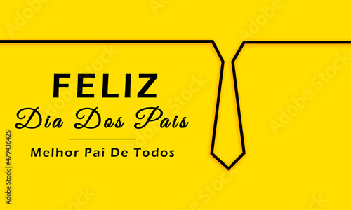 Happy Father's Day in Portuguese Language.  Tie and Mustache Minimal Design With typography 