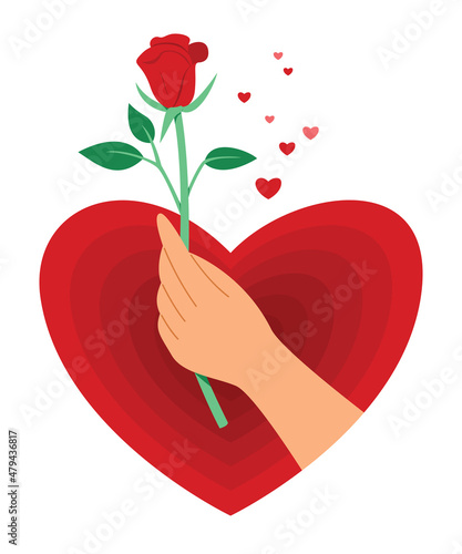 Valentine Badge with Hand Holding a Rose.