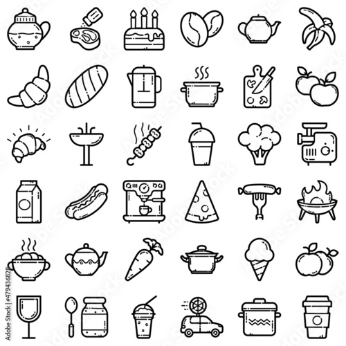 Food Flat Icon Set Isolated On White Background