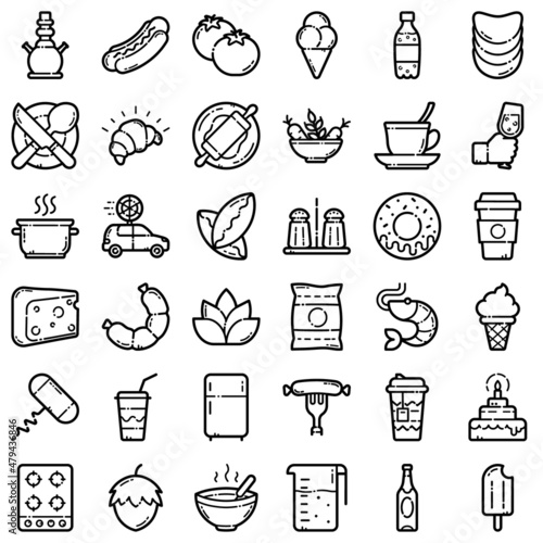 Food Flat Icon Set Isolated On White Background