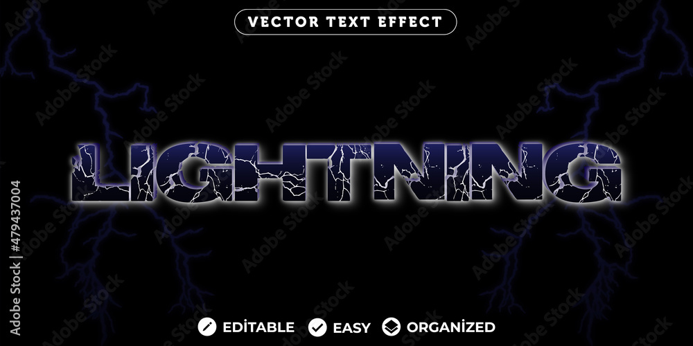Lightning Text Effect,Fully Editable Font Text Effect Stock Vector