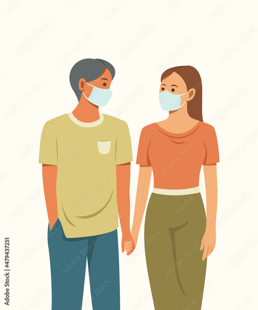 Love Couple Wear a Mask to Protect Health. Love Couple Wear a Mask to Protect Health.