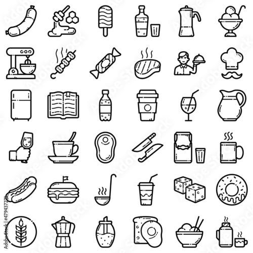 Food Flat Icon Set Isolated On White Background