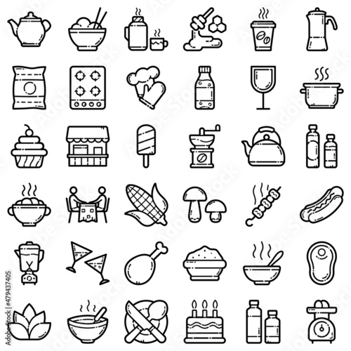 Food Flat Icon Set Isolated On White Background