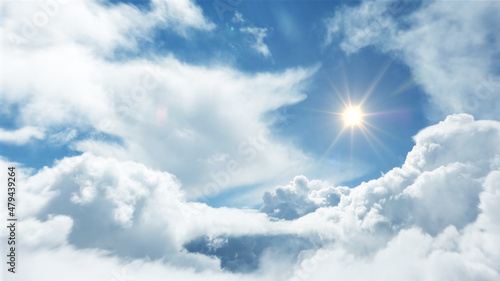 Aerial View Above the Clouds with Shining Sun