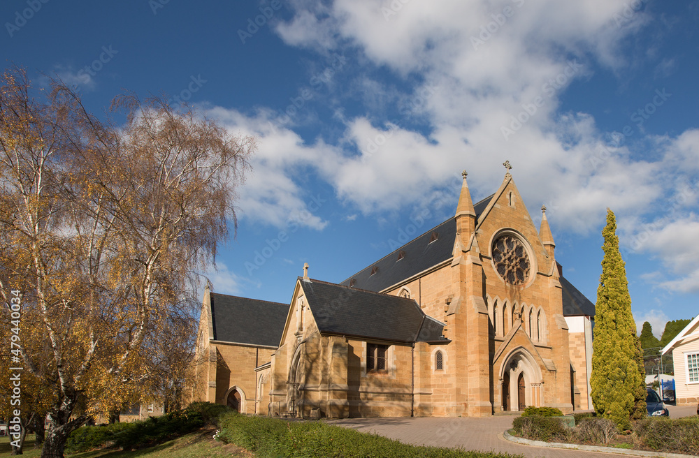 Exterior view of St Mary's Cathedral in Hobart, Tasmania, Australia, the seat of the Roman Catholic Archbishop of Hobart