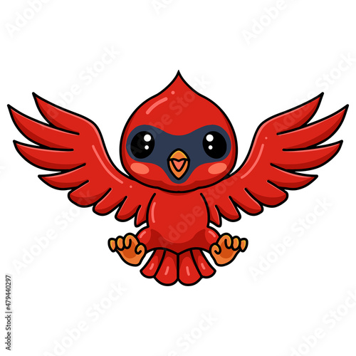 Cute baby cardinal bird cartoon flying