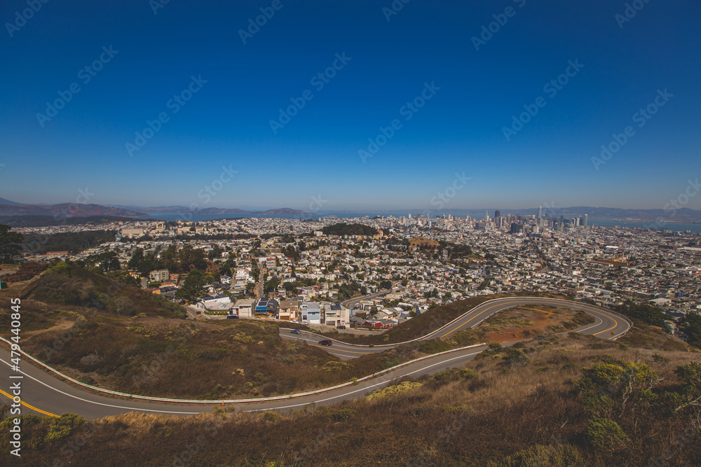Panoramic view of San Francisco, California viewed from Twin Peaks. 