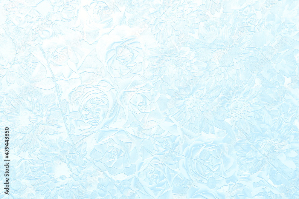 Blue silver embossed floral background. 3D illustration. 3D render Blue silver embossed floral background. 3D illustration. 3D render