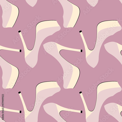 Illustration Seamless pattern on a square background - beautiful shoes on a high platform and thin heels. Design