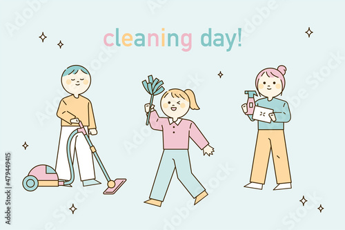 People are cleaning the house. flat design style vector illustration.