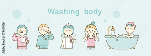People are washing themselves clean. flat design style vector illustration.