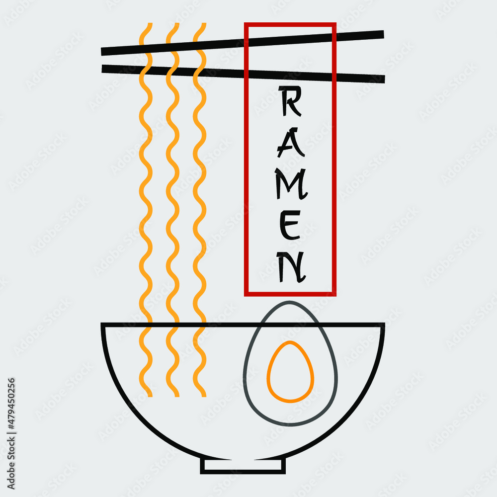 abstract minimal ramen noodle logo made of chopsticks and cup noodle outlines