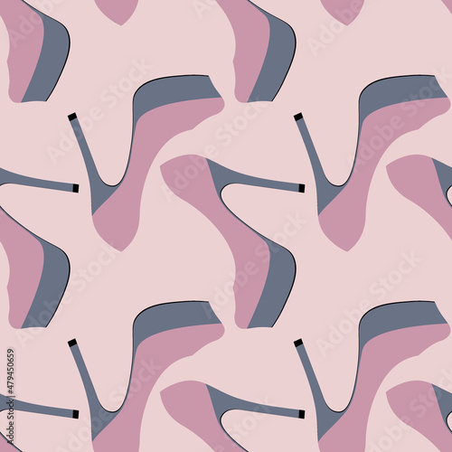 Illustration Seamless pattern on a square background - beautiful shoes on a high platform and thin heels. Design