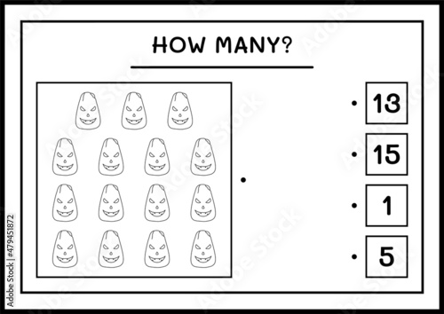 How many Pumpkin, game for children. Vector illustration, printable worksheet