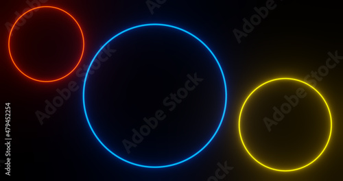 Render with multicolored neon circles on a black background