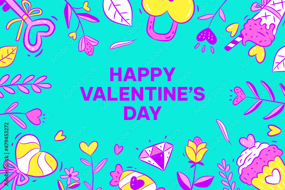 Hand drawn happy valentine's day background with the flower illustration