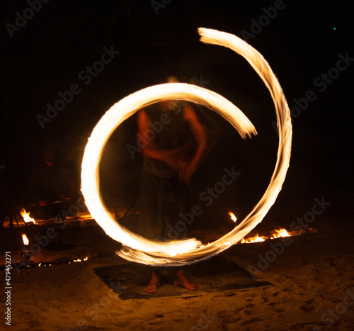 Fire show on the beach at night in Phuket  Thailand