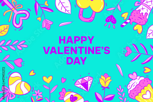 Hand drawn happy valentine s day background with the flower illustration
