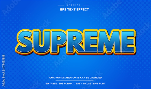 supreme 3d editable text effect dengan gaya kartun background biru photo