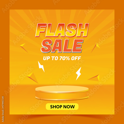 Flash sale banner with social media podium template design