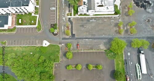 View top aerial in small american town in Bensalem Pennsylvania of urban rooftops summer seasonal landscape photo