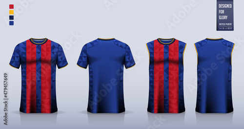 T-shirt sport, Soccer jersey, football kit, basketball uniform, tank top, and running singlet mockup. Fabric pattern design.