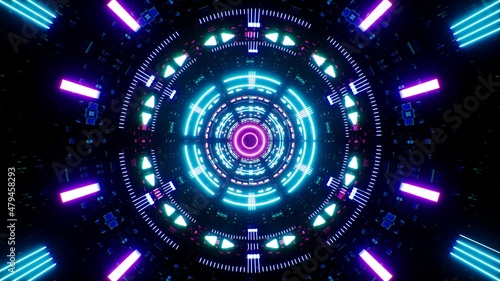 Fototapeta Naklejka Na Ścianę i Meble -  Sci Fi Concept Glowing Neon Light Disco VJ Background