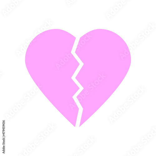 Broken heart icon. Pink sign. Unhappy love symbol. Sketch art. Modern cartoon design. Vector illustration. Stock image. 