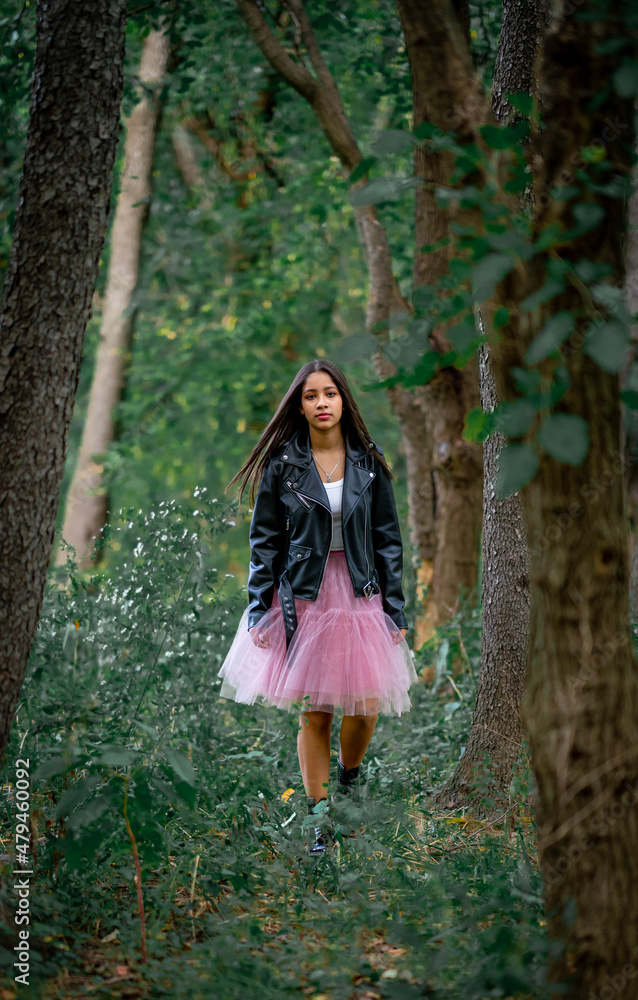 Girl walking in the forest Girl walking in the forest