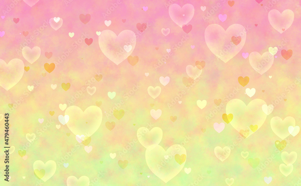 バレンタインのハートの背景、グリーティングカード、イベント、ピンクと黄色