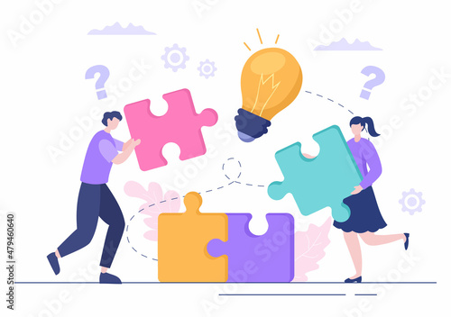 Problem and Solution in Business Solving to Look Ideas with the Concept of Teamwork Can use for Web Banner or Background Flat Illustration