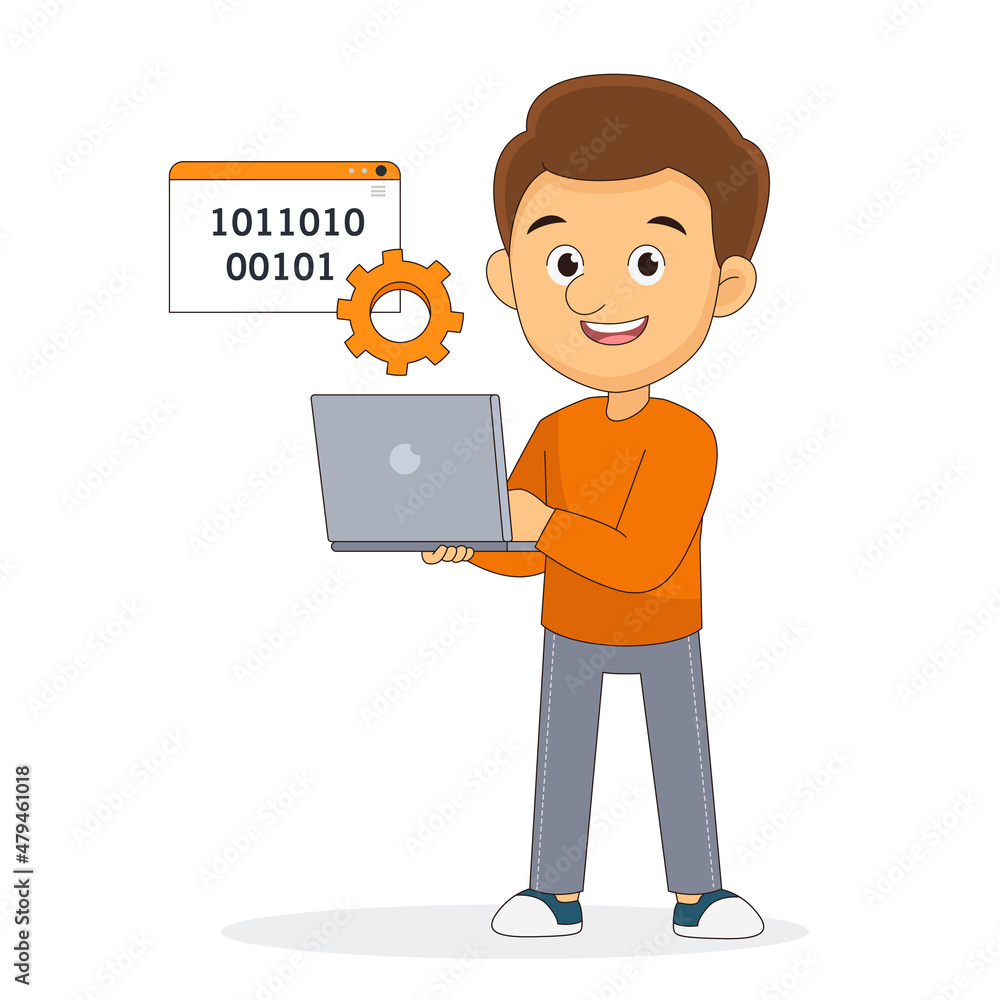  Man big data software engineer programmer with laptop