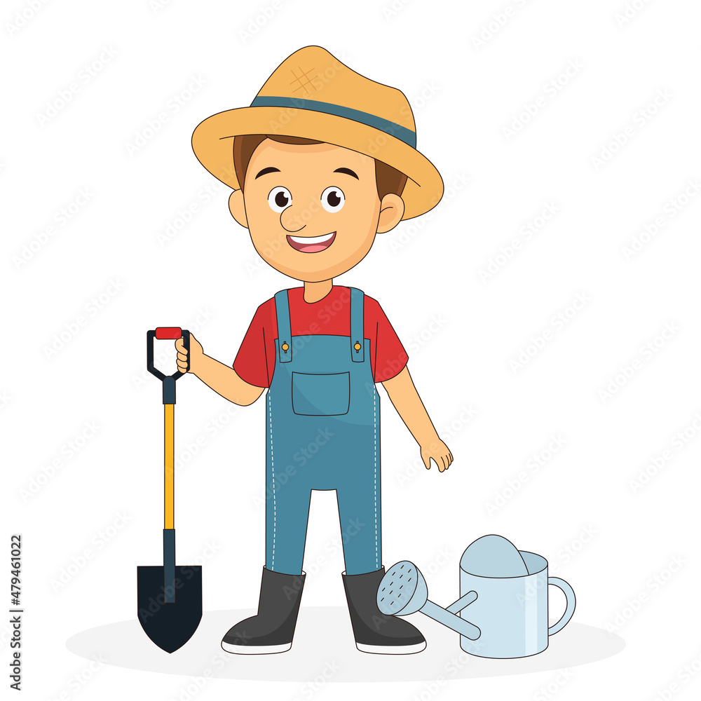 Farmer man with spade in hat farm