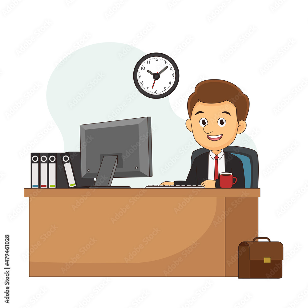 An office Businessman Work Very Happy With Fully Energy