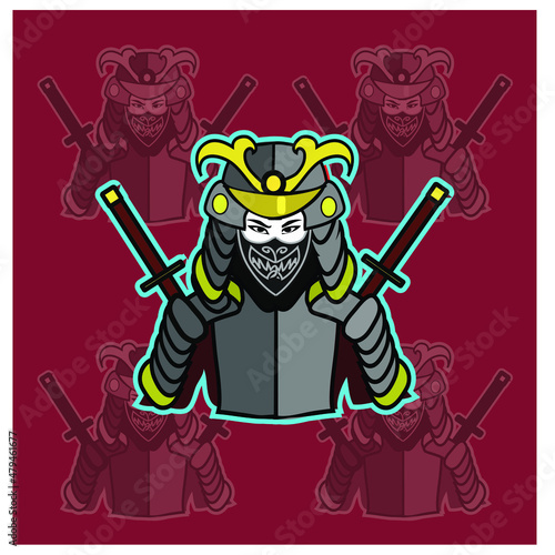Esport logo, Samurai with double katana,
