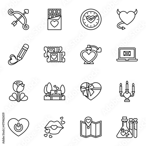 Valentine icon set 2. Happy valentine day with thin line style stroke vector.