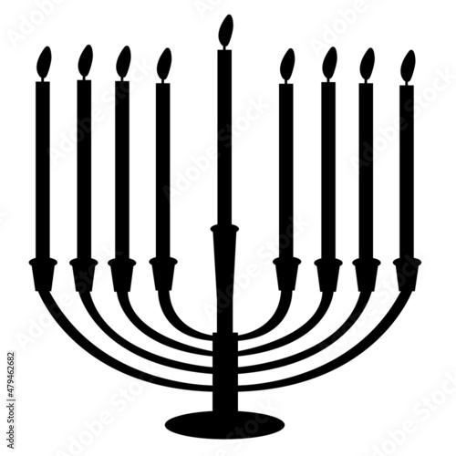 black icon of hanuka on white background. hanukkah sign. Menora is symbol of hanuka. flat style.