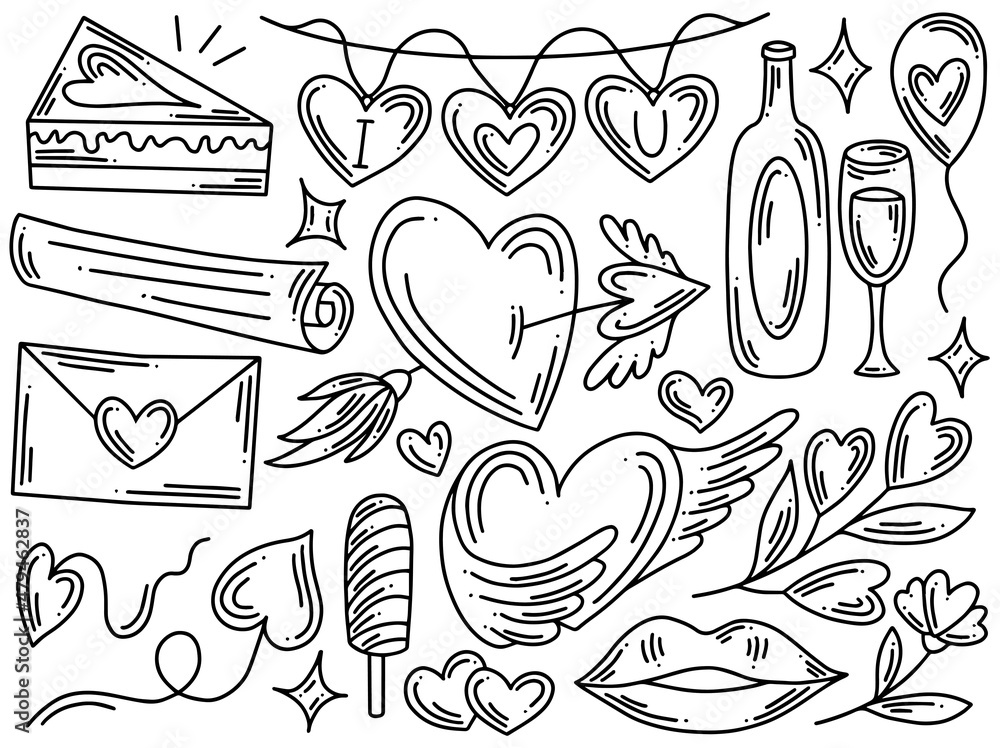 Valentine Day Line Art Doodle
