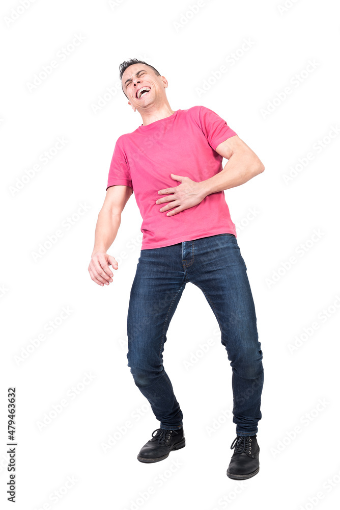 Joyful man bursting into laughing in studio Joyful man bursting into laughing in studio